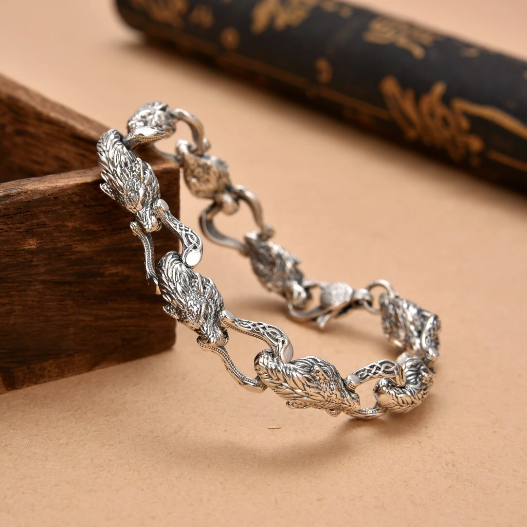 Men Accessories Ring And Bracelet - Новый браслет с головой волка с